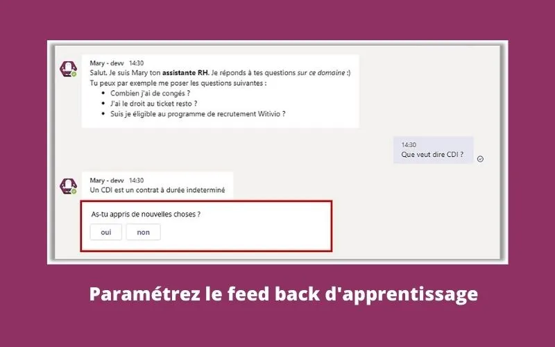 chatbot feedback d'apprentissage